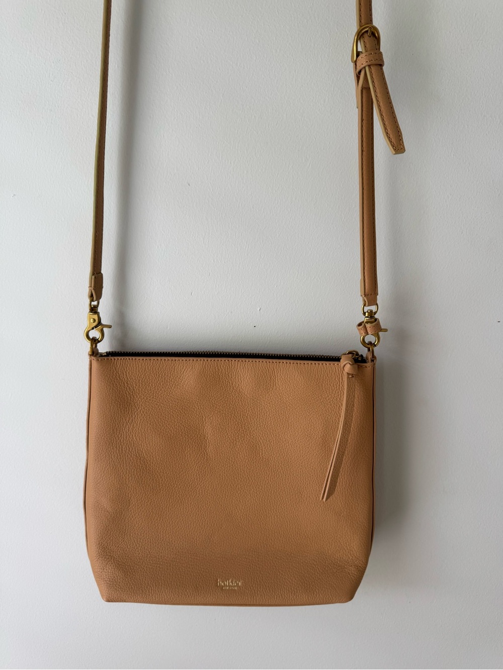 Fossil Camel Tan Pebbled Leather Crossbody Bag with Gold Hardware